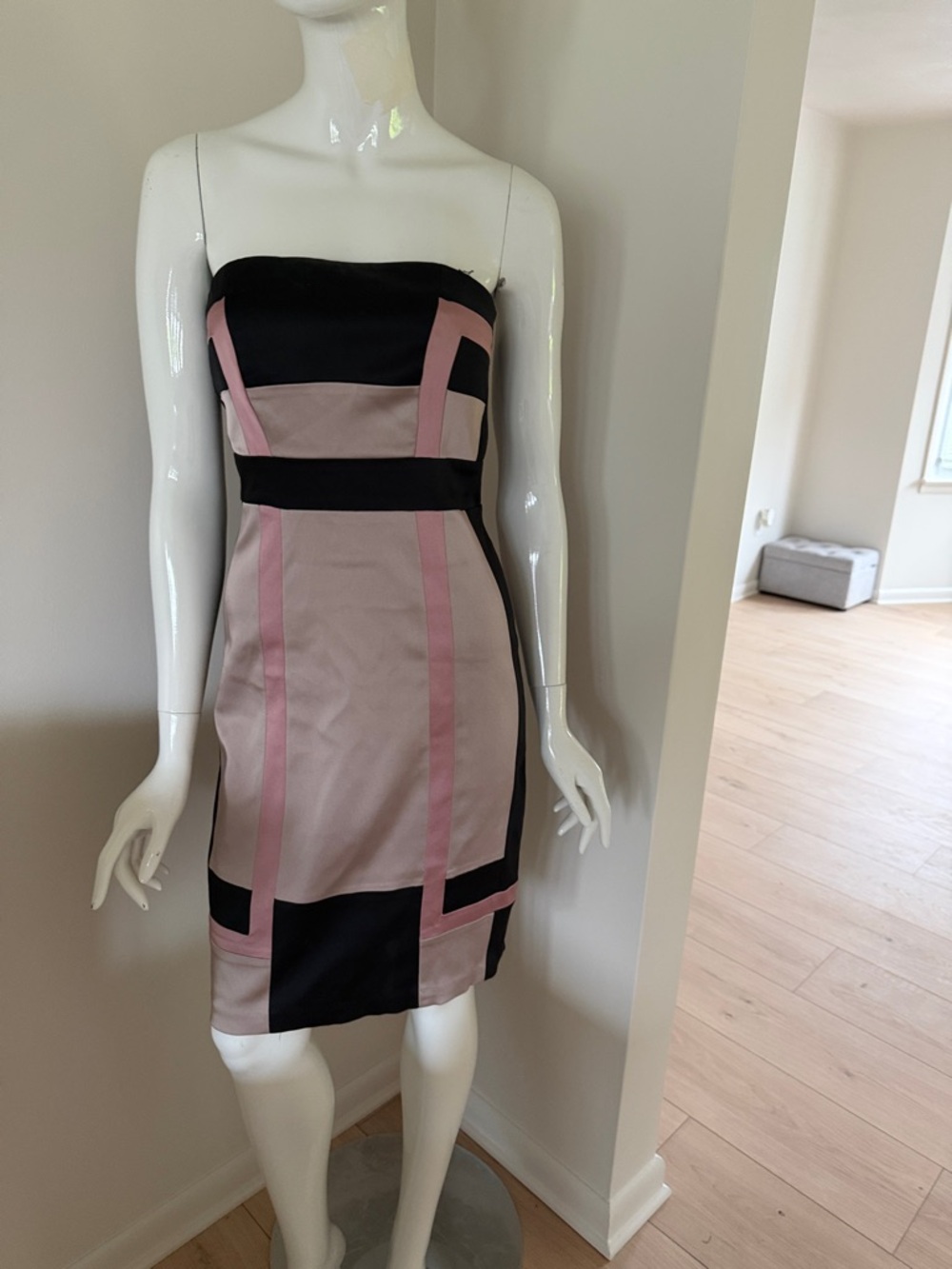 Jax Strapless Colorblock Sheath Dress in Black and Blush size 8